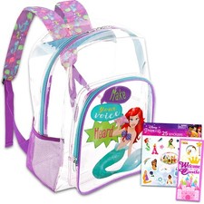 The Little Mermaid 16" Backpack Set: Transparent Disney School Supplies, More
