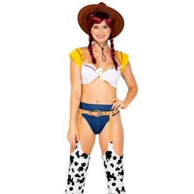 Cowgirl Costume Set Crop Top Cow Print Chaps Denim Shorts Toy Story Jessie 5117