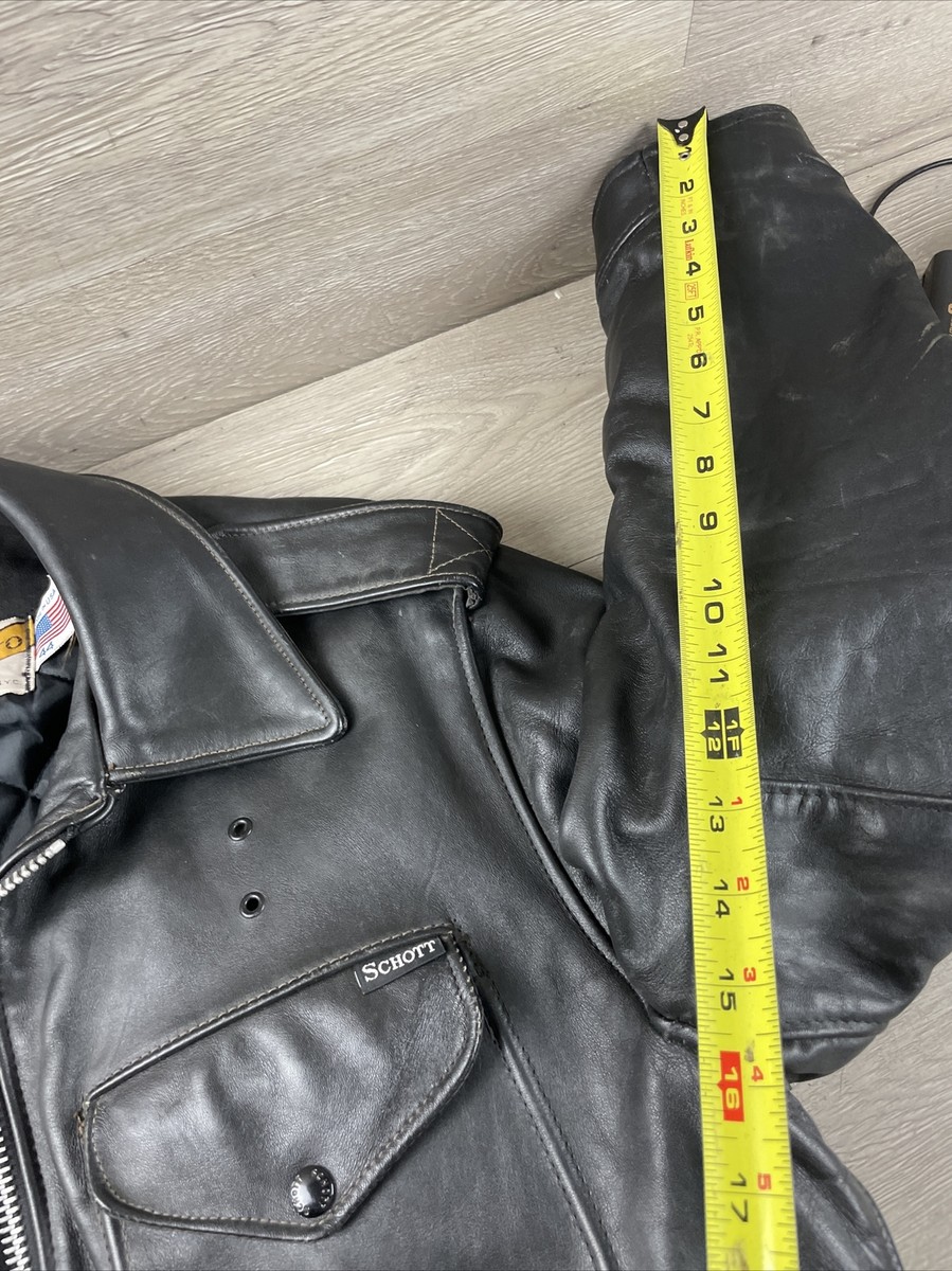 Schott NYC Perfecto Leather Police Jacket Size 44 Black Vintage