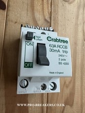 CRABTREE 63 AMP 30mA DOUBLE POLE RCCB RCD