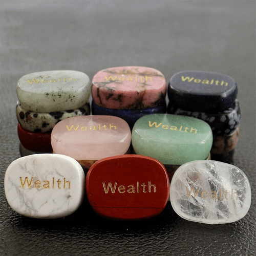 Engraved Stone, Inspirational Positive Word "Wealth" Palm Stone Pocket Stone - Picture 2 of 24
