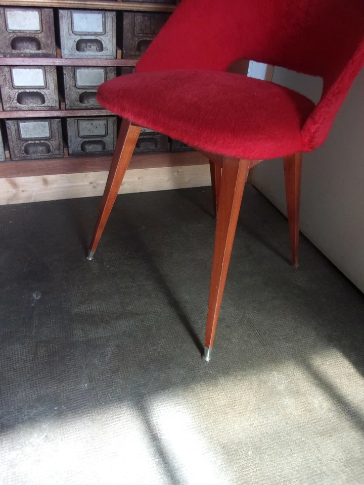 chaise tissu moumoutte rouge 1960 70 - Photo 4/4