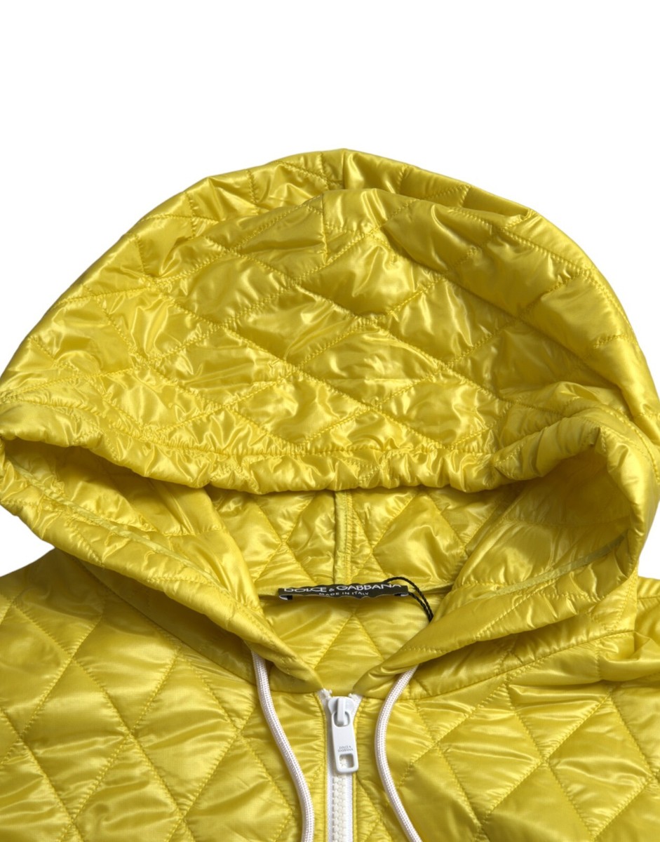 DOLCE & GABBANA Jacket Yellow Nylon Quilted Hooded Pullover IT40