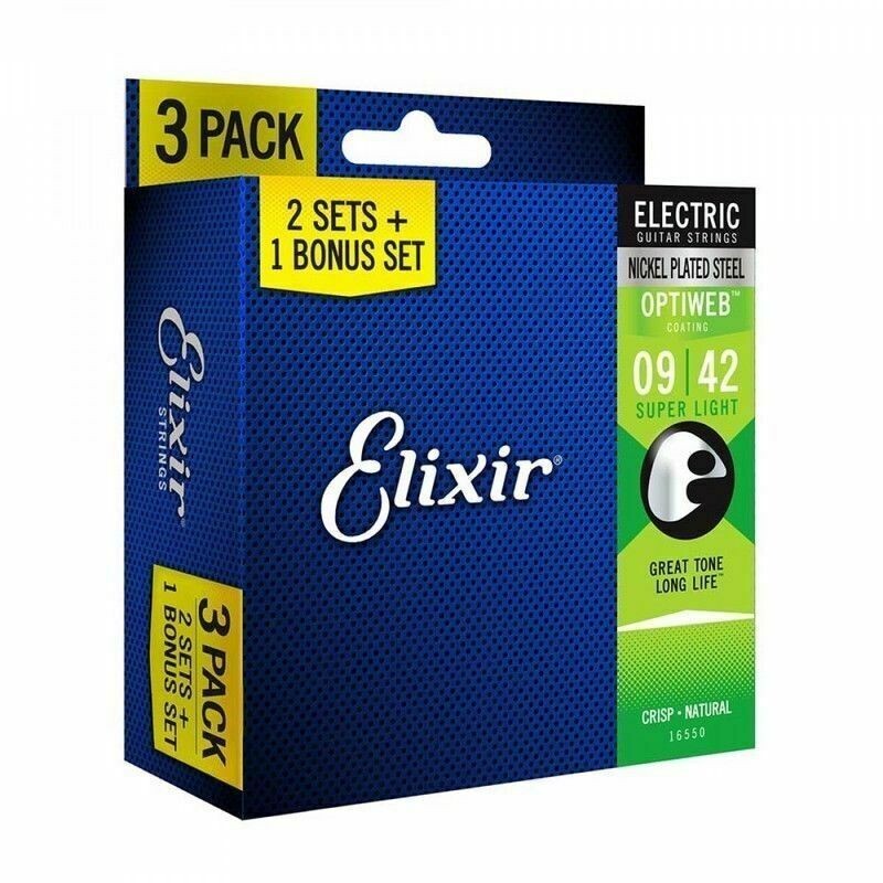 3 xSets Genuine Elixir Optiweb Nickel/Steel Electric Guitar Strings 09-42 -16550
