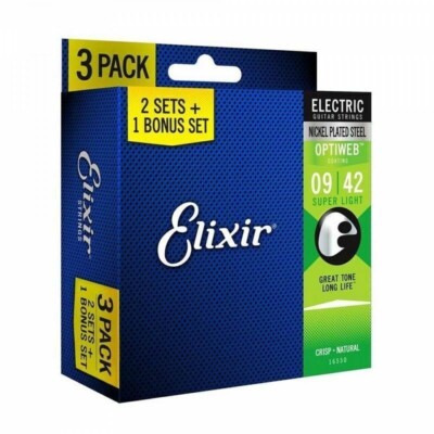 3 x Sets Elixir Optiweb vernickelt Stahl Saiten für E-Gitarre 09-42 -16550