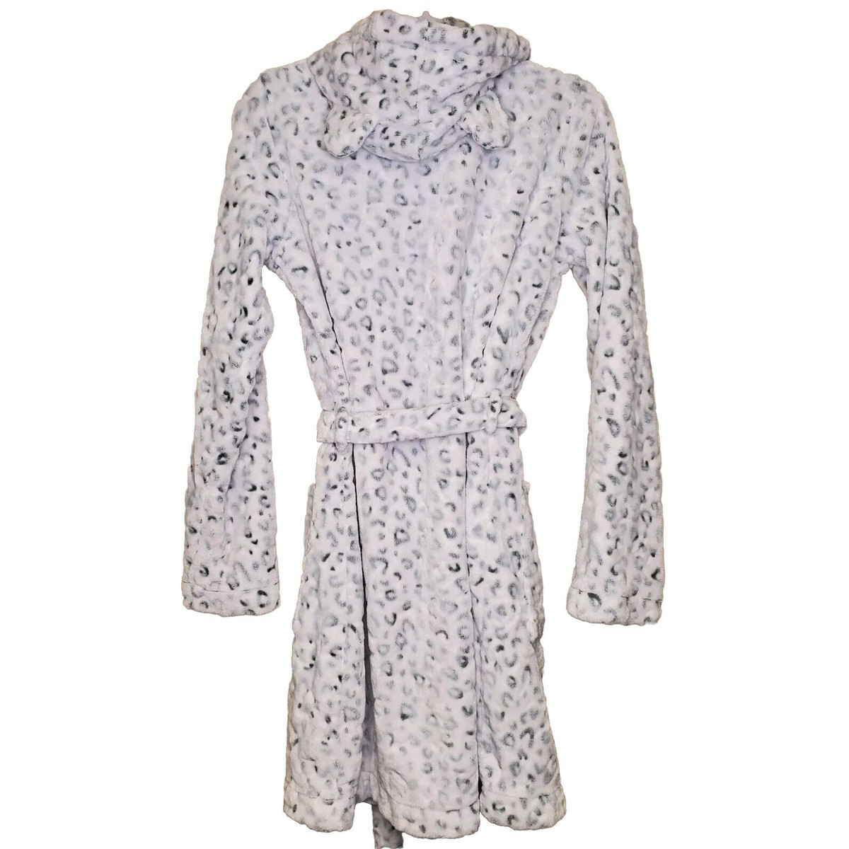 Gilly Hicks Sleep By Hollister White w/Animal Leopard Print Robe Hood SZ S-M