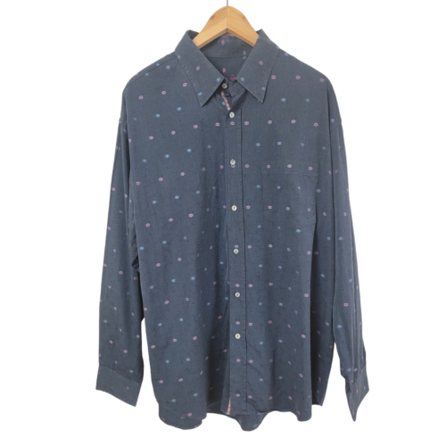 Bugatchi Uomo Blue Mini Floral Button Down Cotton Collared Shirt XL - Picture 1 of 9