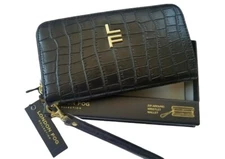 London Fog Black Wallet Adalia Croco Zip Around NWT