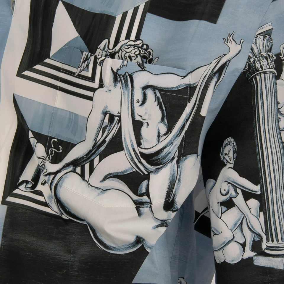 Camisa de algodão DOLCE & GABBANA Gio Ponti Design tamanho grande manga curta azul branca - Imagem 2 de 4