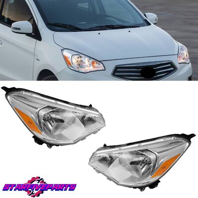 Fits Mitsubishi Mirage G4 Sedan 2017-2020 Headlight Headlamp Halogen Chrome Pair