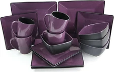 Stoneware Square Dinnerware Dish Set, 16 Piece, Solid Purple