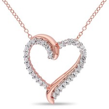 Pink Sterling Silver 3/4 ct TGW White Sapphire Heart Pendant Necklace 18"