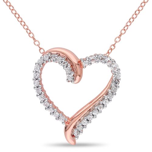 Pink Sterling Silver 3/4 ct TGW White Sapphire Heart Pendant Necklace 18&#034;