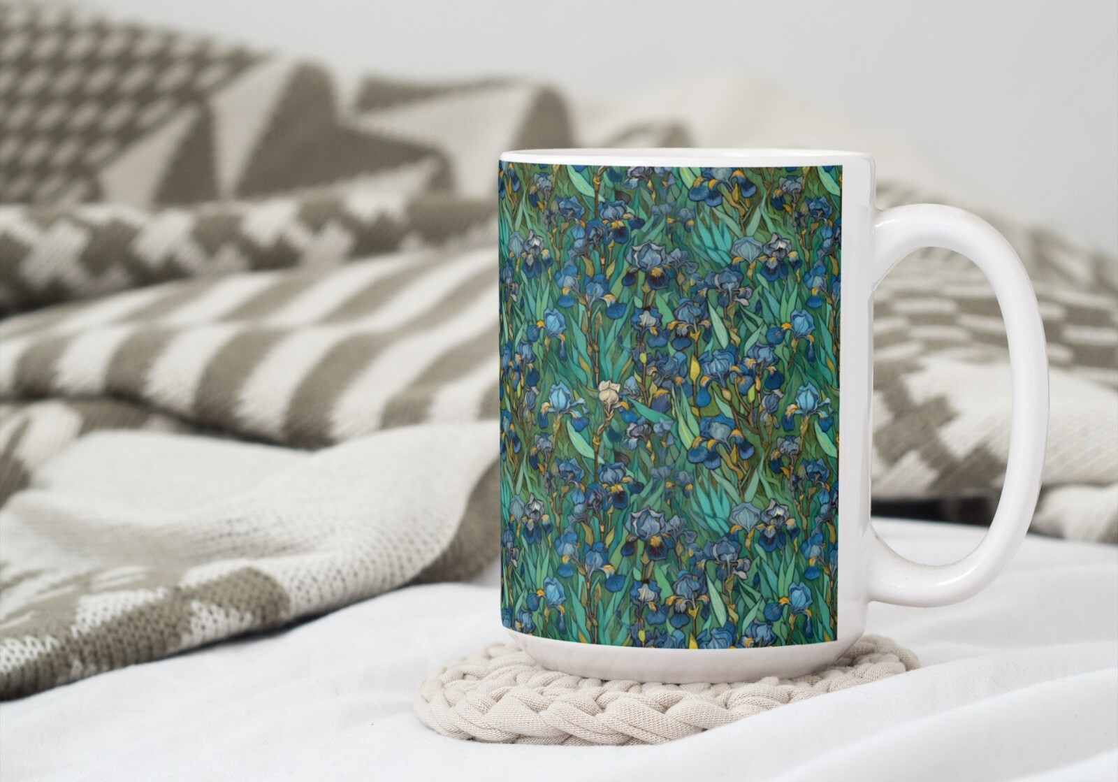 Van Gogh Style Irises Coffee Tea Mug Cup 15 Oz Floral Pattern by Mugzan NEW