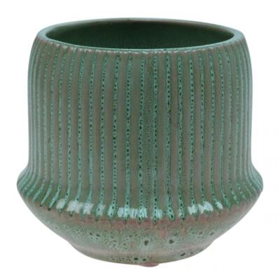 Keramik Blumentopf Übertopf Rillen Hellgrün Ø14,5cm H12,5cm