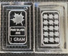 "CANADIAN MAPLE LEAF"  1 Gram Silver Bar - 999 Silver Bullion Bar In Capsule