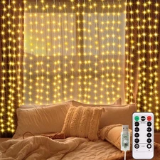 echosari Curtain Lights, 300 LED Fairy Lights with Remote Warm White 