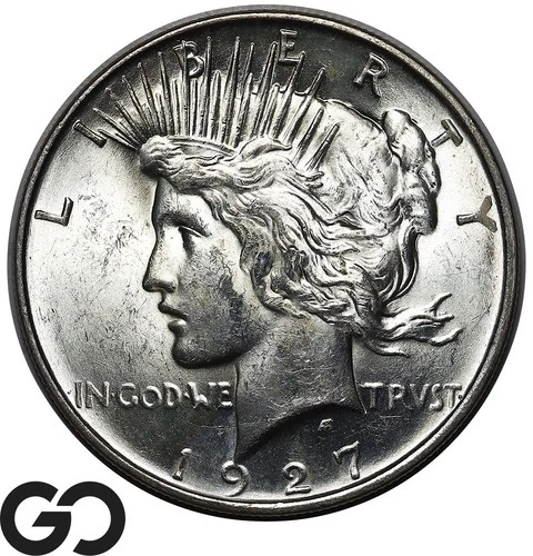 1927 Peace Dollar, Nice Cartwheel Luster, Choice BU++ Tough Better Date In MS