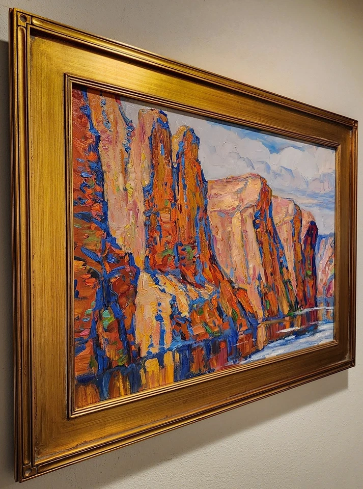 American Southwest Canyon Landscape Mountains Original Oil Painting Gold Frame - Image 2 of 4