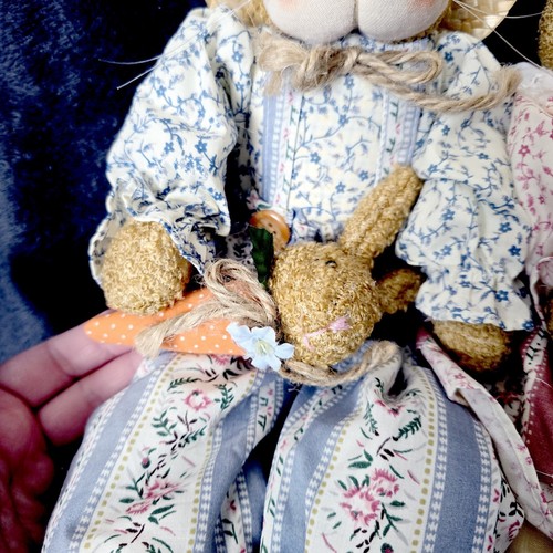 Vintage Mr & Mrs Bunny Rabbit Plush Stuffed Country Dressed 16" Sitters Easter - Picture 4 of 24