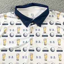 Yuengling Flight Golf Shirt Mens XL White Beer Print Polo All Over Eversole Run