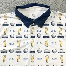 Yuengling Flight Golf Shirt Mens XL White Beer Print Polo All Over Eversole Run