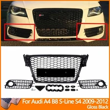 For Audi A4 B8 S-Line S4 2009-2012 RS4 Style Black Front Grille&Fog Light Covers