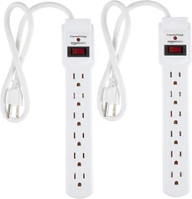 Basics 2-Pack Surge Protector Power Strip, 6-Outlet, 200J, 2Ft Cord