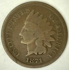 1871 Indian Head Bronze One Cent Circulated 1c US Penny Good Condition Coin