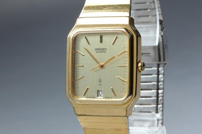 Vintage 1979 [EXC+5] SEIKO Emblem 2632-5000 28mm Gold Tank Square Qz Herrenuhr