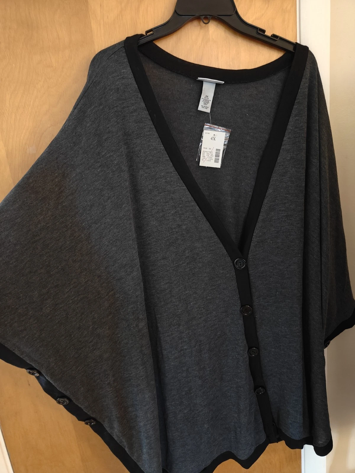 Liz & Me Heather Grey Poncho Cardigan Button Detail Womens Plus Size 4X NWT