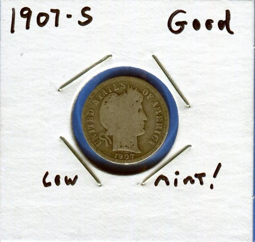 W@W 1907-s  Barber Dime, ( Tougher Date !!!! ) Good !!!!!!!!!!