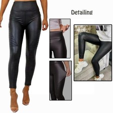 Womens Ladies Wet Look PU Faux Leather High Waist Leggings Stretchy Biker Pants