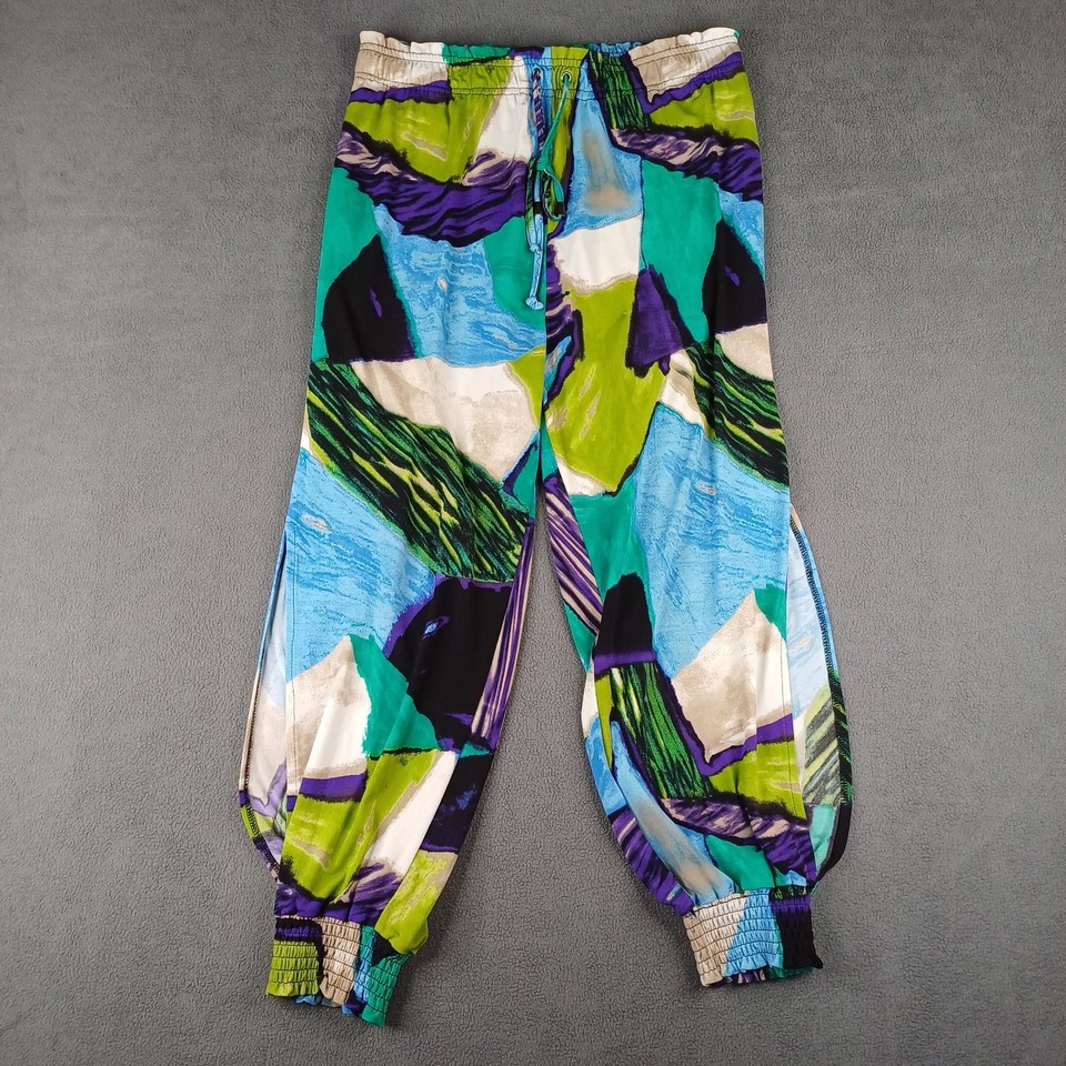 Motto Pants Womens 14 Green Abstract Harem Drawstring Elastic Cuff Lightweight