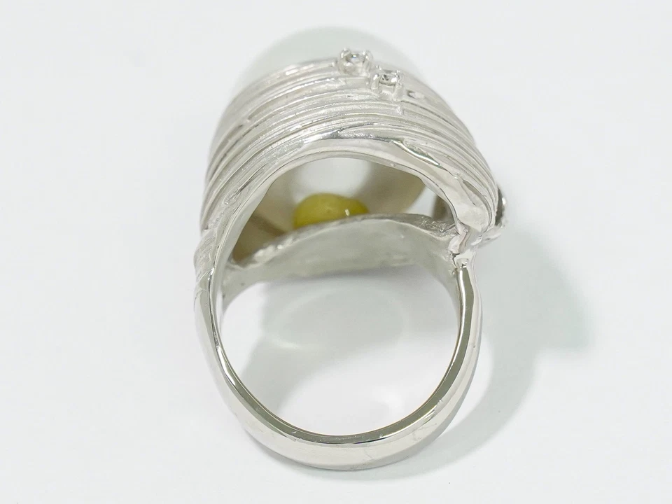 Anillo de perlas 16 mm diamantes 0,07 quilates platino Pt900 EE. UU. 6,0 24,2 g Foto 3 de 4