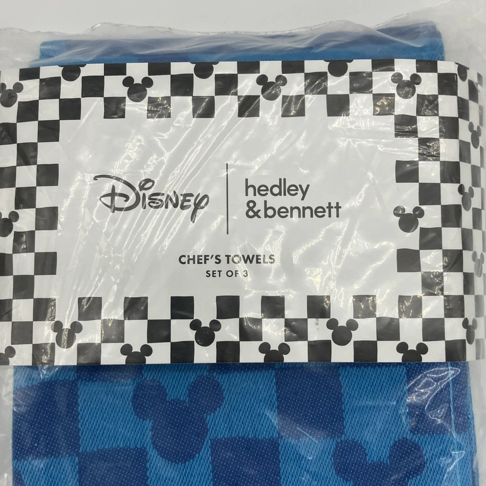 Disney Hedley & Bennett Chef 3 Toallas de Cocina Azul Mickey Mouse Decoración Nuevo con Etiquetas Foto 2 de 4