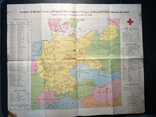 1945 Map German Camps/Hospitals for American POW's & Civilian Internees