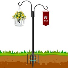 Ottsuls Double Shepherds Hooks for Outdoor, 76 Inch Bird Feeder Pole with 5 P...