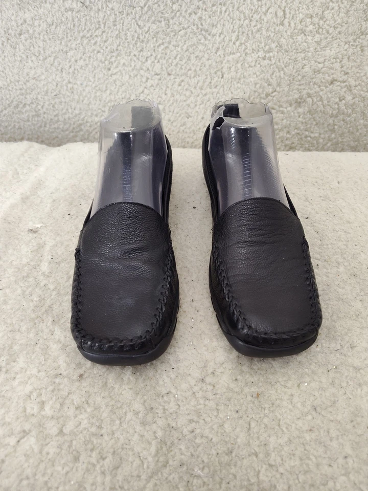 Mocassim feminino aerossóis 6M couro preto conforto chinelo sapatos baixos - Imagem 2 de 4