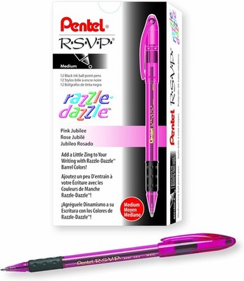 Pentel RSVP Razzle-Dazzle Ballpoint Pen, (1.0mm) Medium Line, Pink Barrel, Black