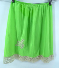 Vintage Mini Slip Skirt Sz S Green Lace Trim Hem Coquette Fairy Whimsy Short