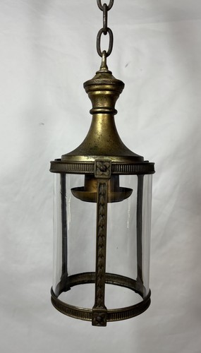 Antike 20er Jahre Art Deco vergoldete Messing & Glas Zylinder Decken Pendelleuchte Leuchte