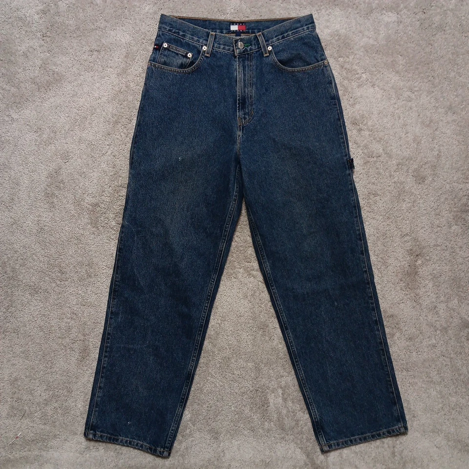 Vintage Tommy Hilfiger Jeans Mens 30x32 Blue Carpenter Y2K Baggy Skater Wide Leg - Image 3 of 4