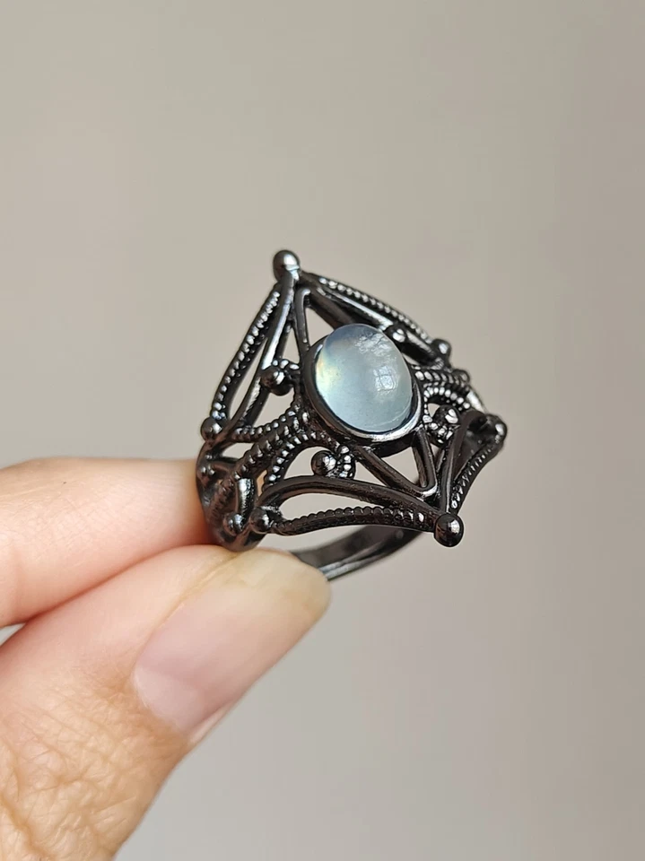 Aquamarine Gothic style Adjustable Silver Plated Ring - Image 2 of 4