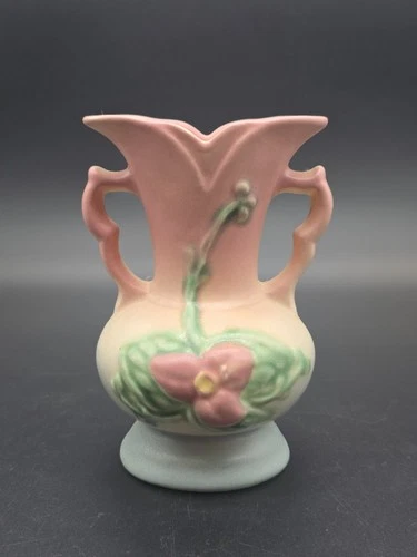 Vintage Hull Pottery Double Handled Wildflower Vase Pink Blue 5.5"