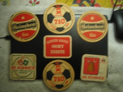 7X Beer Coasters: 3 Heineken 710 Amsterdam 1985 1x '77 2 DeKonick 1x Mort Subite