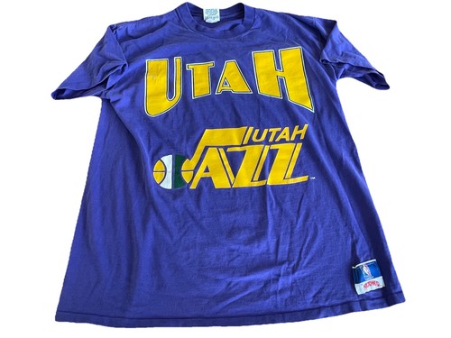 NBA Utah Jazz Vintage Nutmeg Mills Mens T Shirt Size XL 90s Purple Short Sleeve