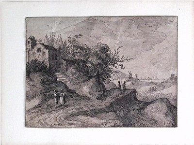 Claes Jansz Visscher II., Kapelle an einem Landweg, 1613, Kupferstich