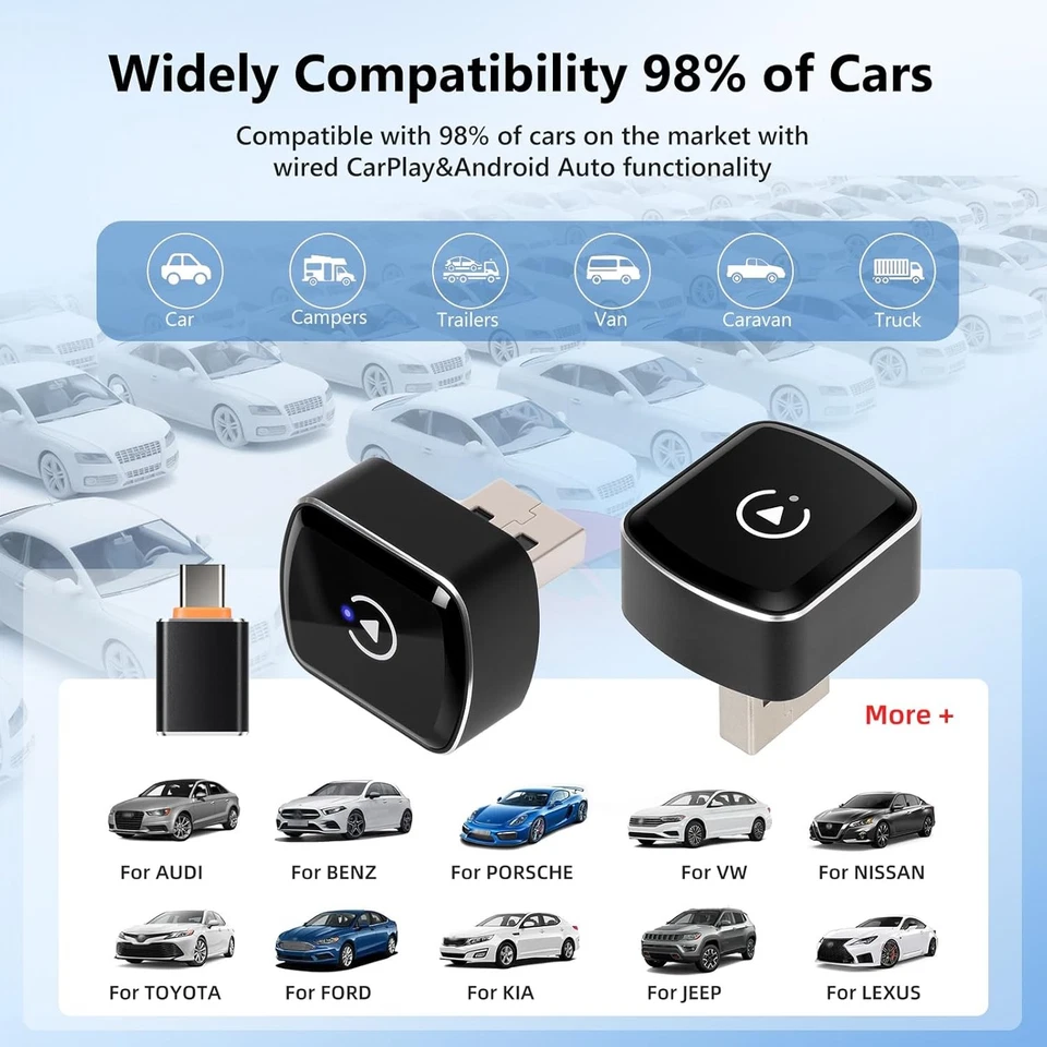 Adattatore Wireless CarPlay Android Auto Universale Usb C 2in1 Plug&Play Iphone - Immagine 3 di 4
