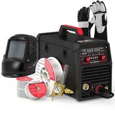 YESWELDER 185A 5-in-1 Welder Kit: Helmet/Regulator/Gloves/4 Wires, 110V/220V